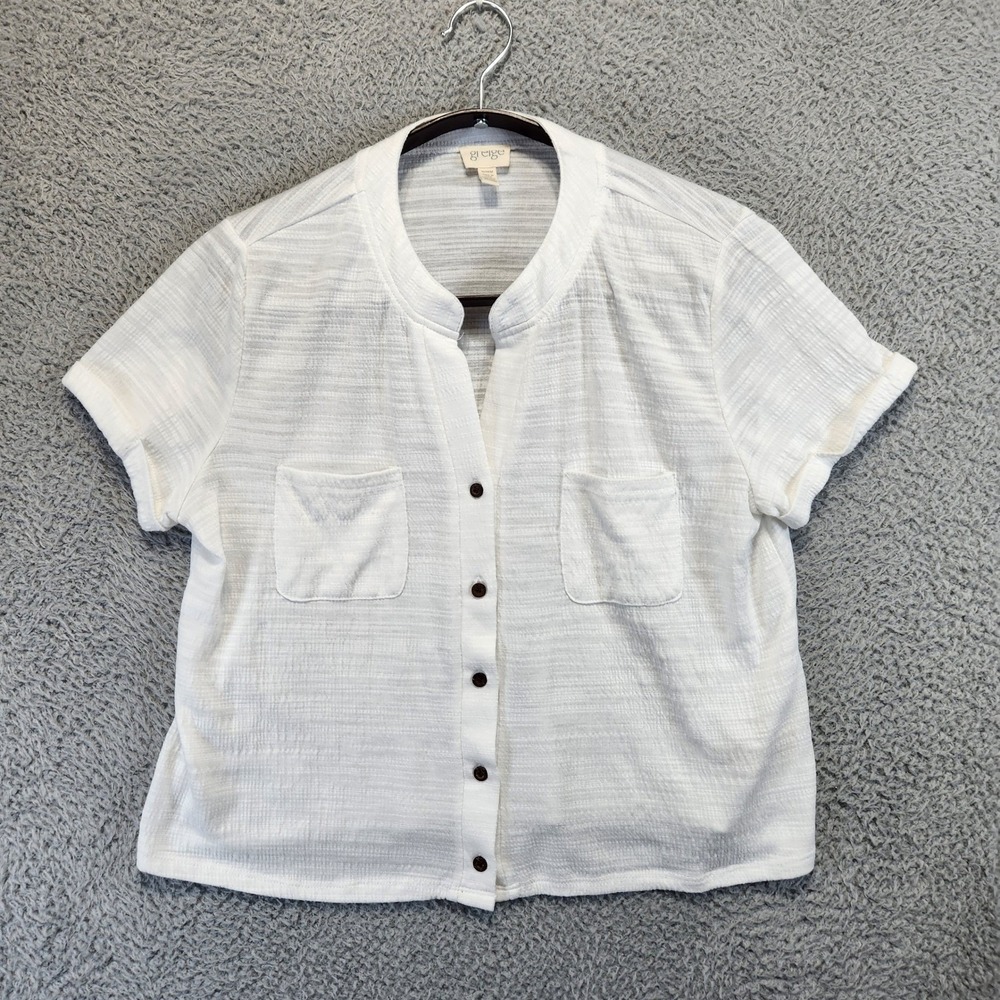 Greige Button Up Shirt Womens Medium White Textured Business Casual Preppy